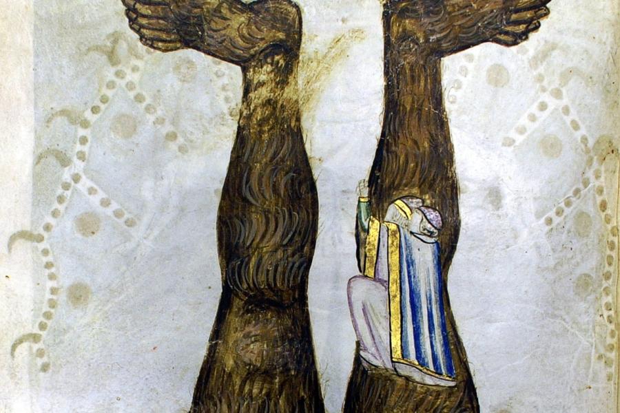 Lucifer invertido, del Codex Altonensis. Manuscrito ilustrado, siglo XIV, Italia.