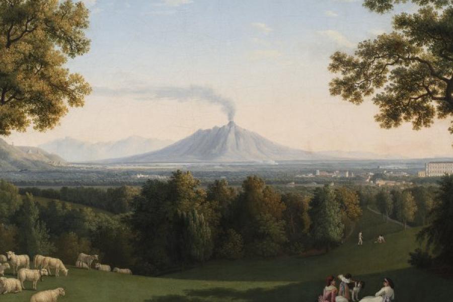 Paisaje con el Palacio de Caserta y el Vesubio. Jacob Philipp Hackert, 1793
