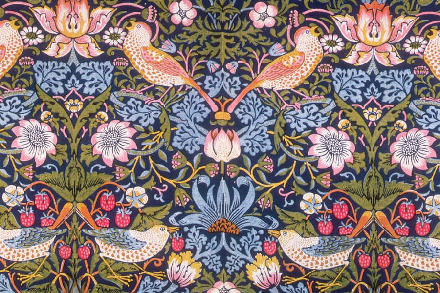 El lladre de maduixes, disseny per tèxtil de William Morris, 1883.