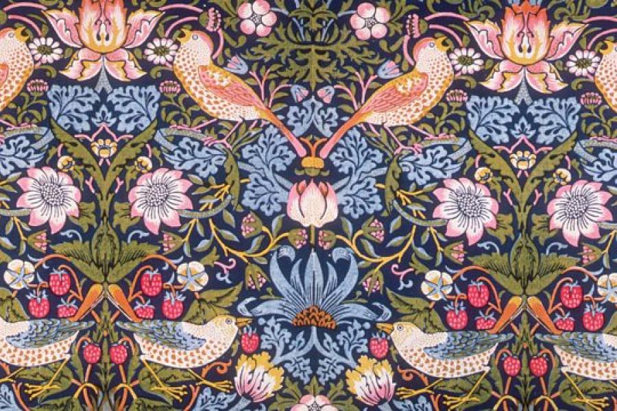 El lladre de maduixes, disseny per tèxtil de William Morris, 1883.