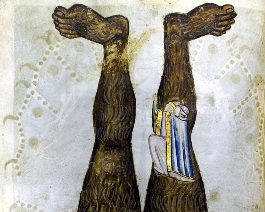 Lucifer invertido, del Codex Altonensis. Manuscrito ilustrado, siglo XIV, Italia.