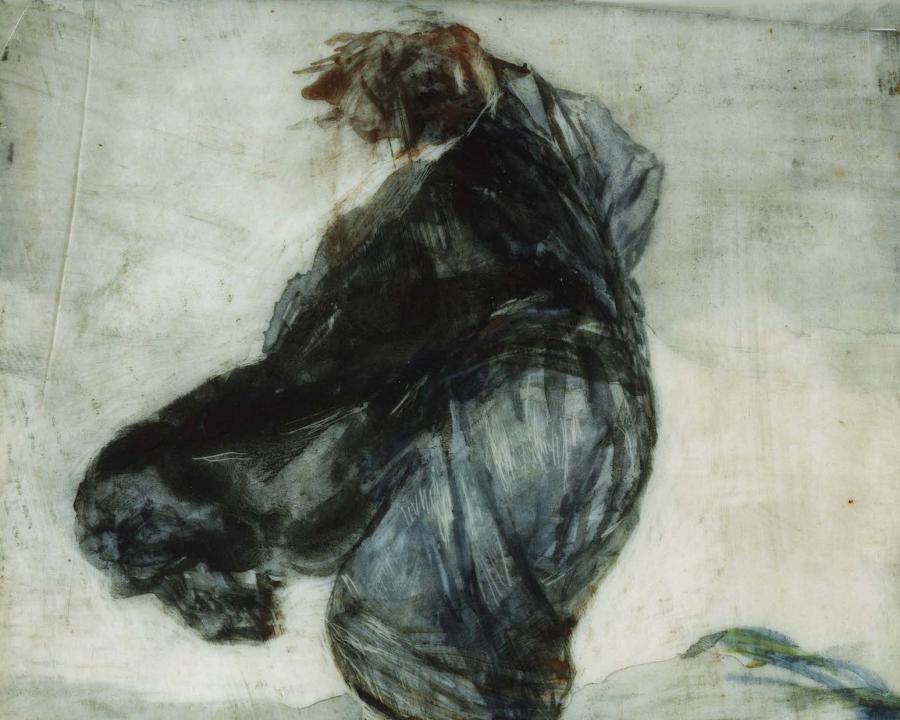 Mujer con los vestidos inflados por el viento. Francisco de Goya. 1824-1825