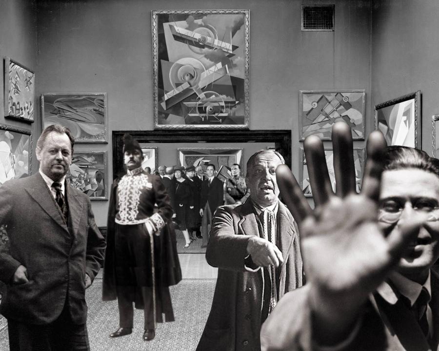 Schwitters, Marinetti, Blümner y Moholy-Nagy en una exposición de futurismo italiano en Berlín, el 28 de marzo de 1934.