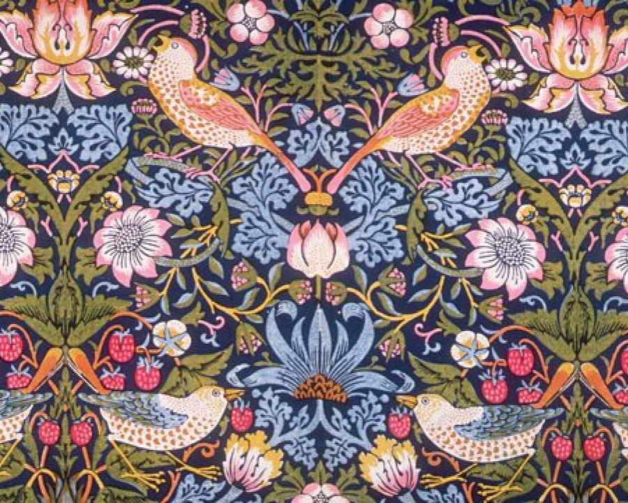 El lladre de maduixes, disseny per tèxtil de William Morris, 1883.